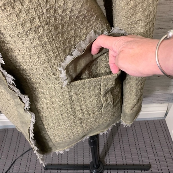 Gossip Blazer Jacket Waffle Knit Sz 48 M-L Green Tan Buttons Up Frayed Italy - Picture 9 of 16